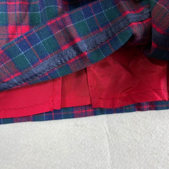 Vintage PENDLETON Women 10* Blue Red Plaid Front Pleated Wool Midi Skirt Pockets - Picture 9 of 11